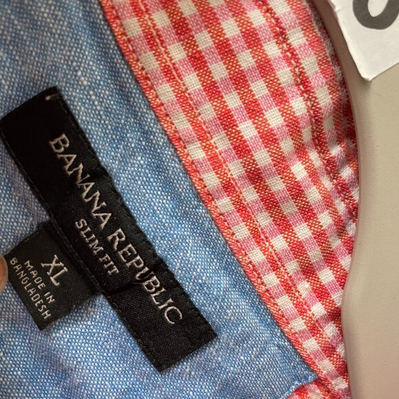 Banana Republic Mens Red White Check Slim Fit Button Down Collared Shirt Size XL - Picture 11 of 12